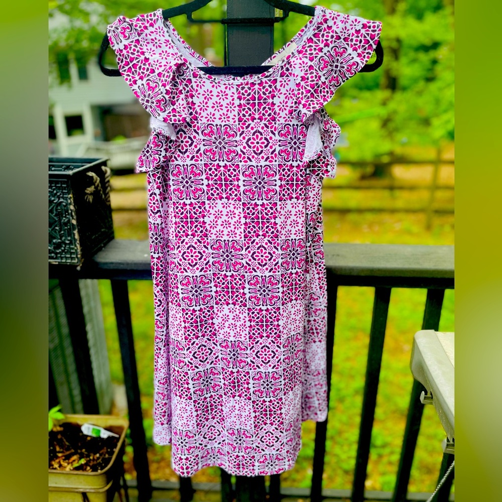 NWT LOFT dress - magenta color and white/ black -- see notes for size!